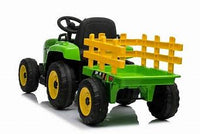 XMX 12V KIDS RIDE ON TRACTOR WITH TRAILER - GREEN