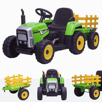 XMX 12V KIDS RIDE ON TRACTOR WITH TRAILER - GREEN