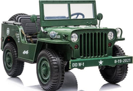 Willy Jeep 4WD 3 seater kids ride on car - Dark Army Green