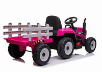 XMX 12V KIDS RIDE ON TRACTOR WITH TRAILER - PINK